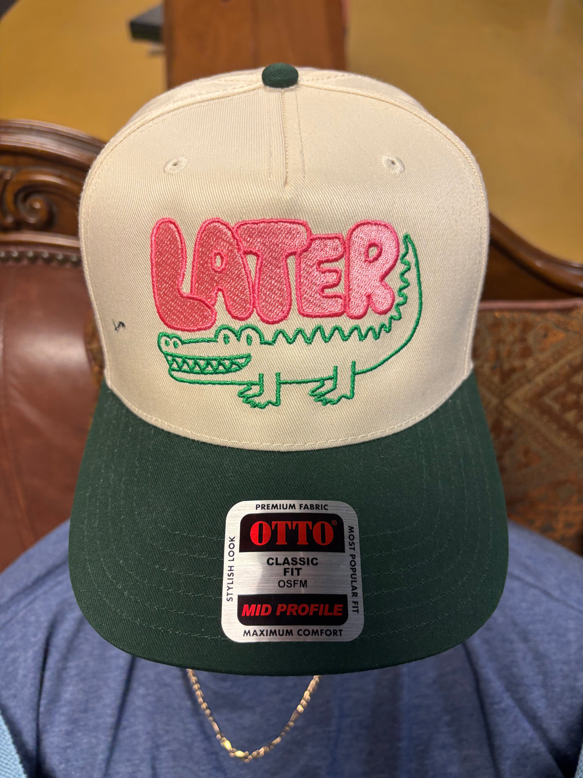 Green Gator "Later" Trucker Hat | Boutique Embroidered