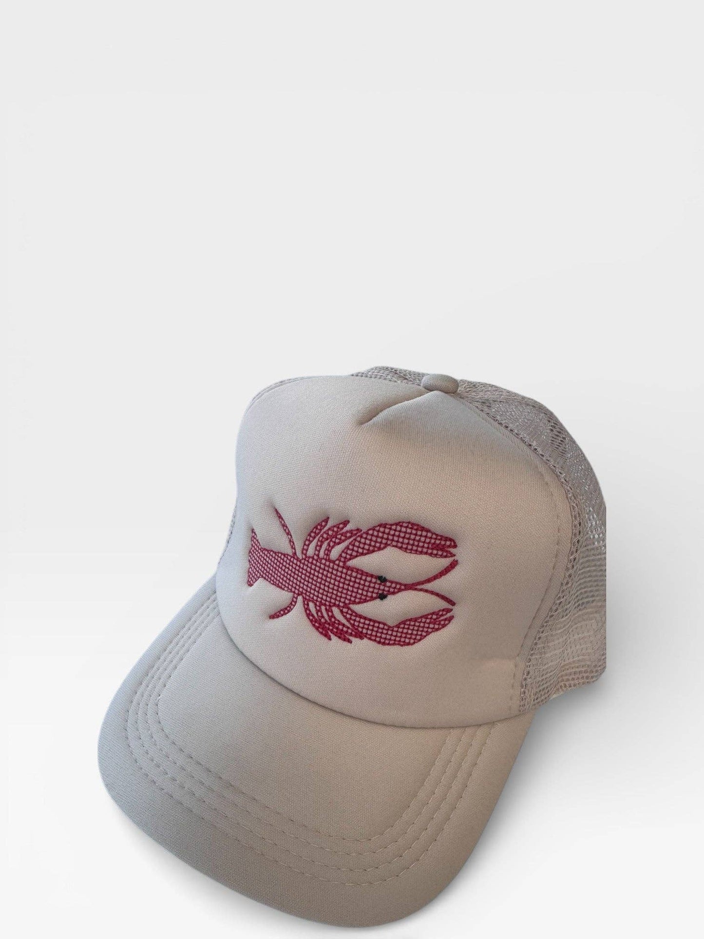 Crawfish Embroidered Trucker Hat, Crawdaddy hat, crawfish boil: Tan