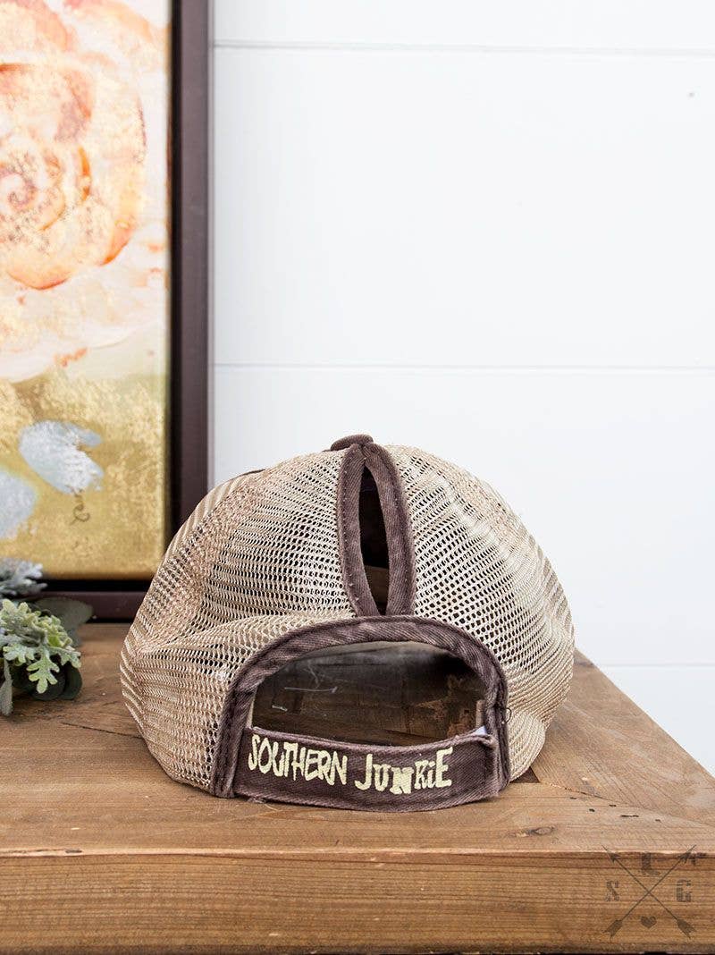 GIRLS High Ponytail Brown l Hat with Beige Mesh: Brown / One Size