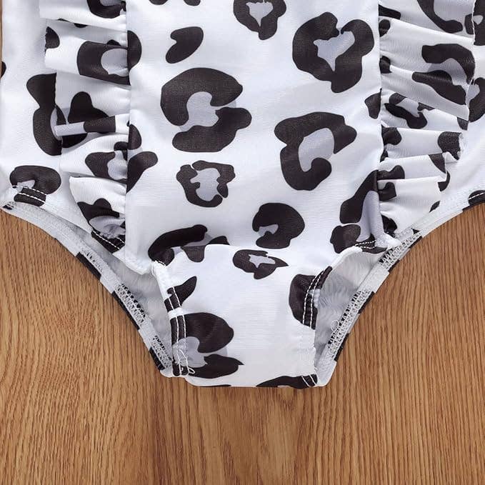 Grey Leopard Ruffled One-Piece Baby Swimwear : 1-2T