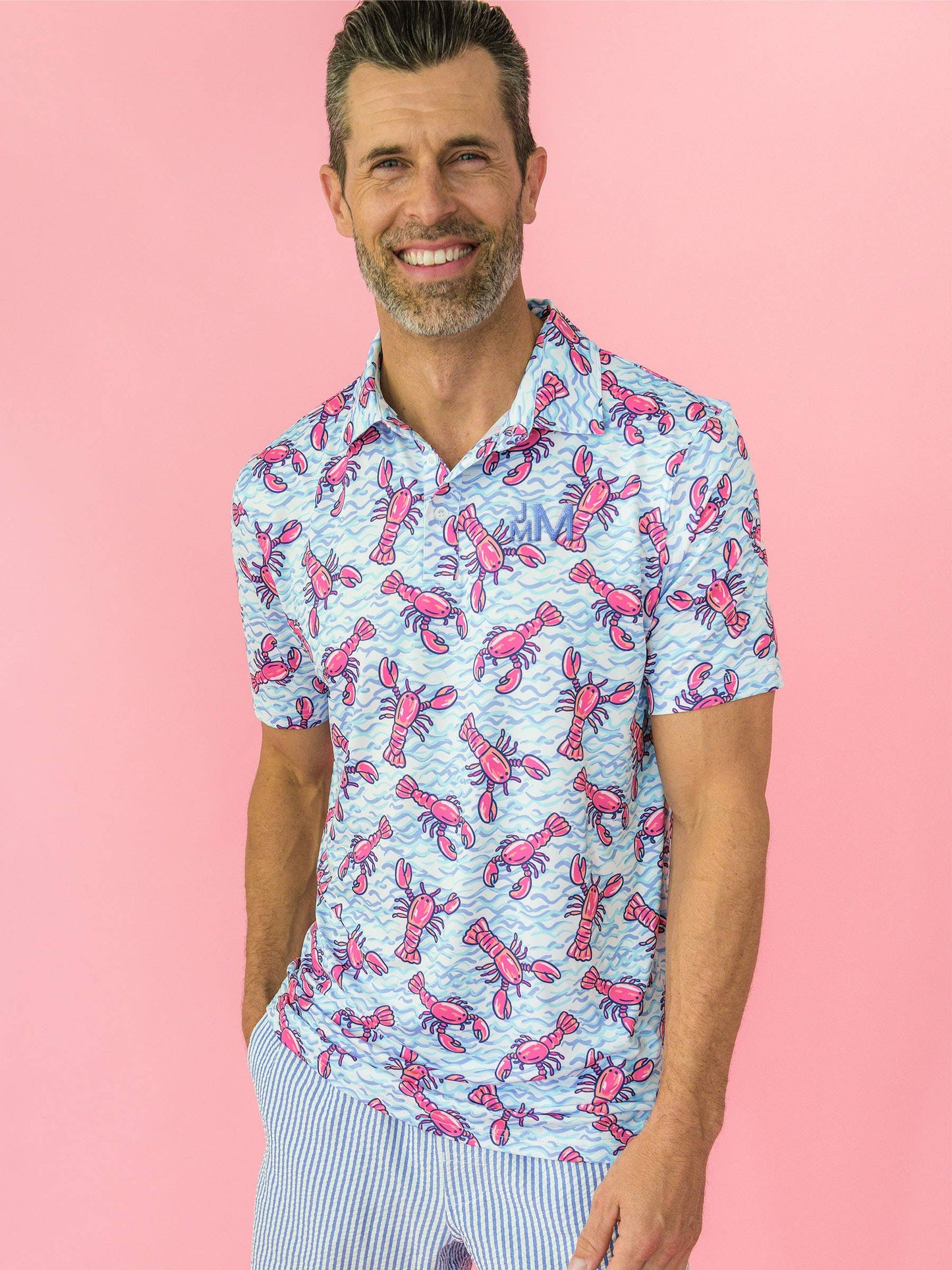 Men's Blue Lobster Lagoon Knit Short Sleeve Performance Polo
: Blue / Men's XL