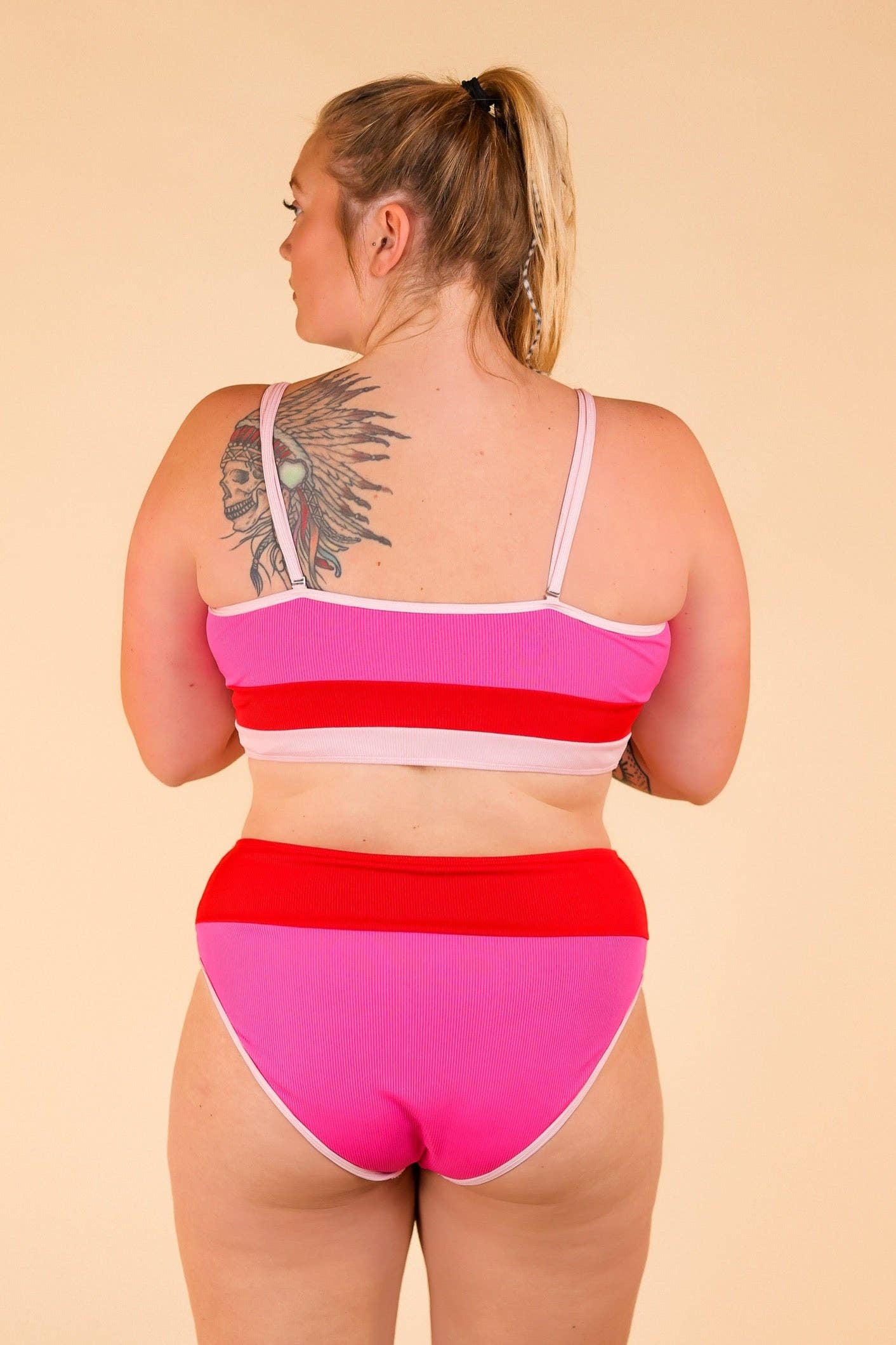 Pink & Red Color-Block Two-Piece Swim: Hot Pink / 2X-Large