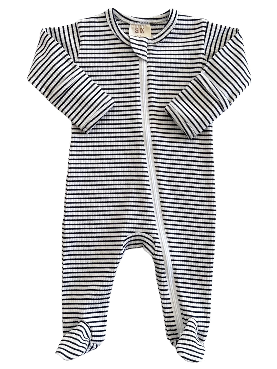 Black Stripe / Organic Ribbed Zip Footie