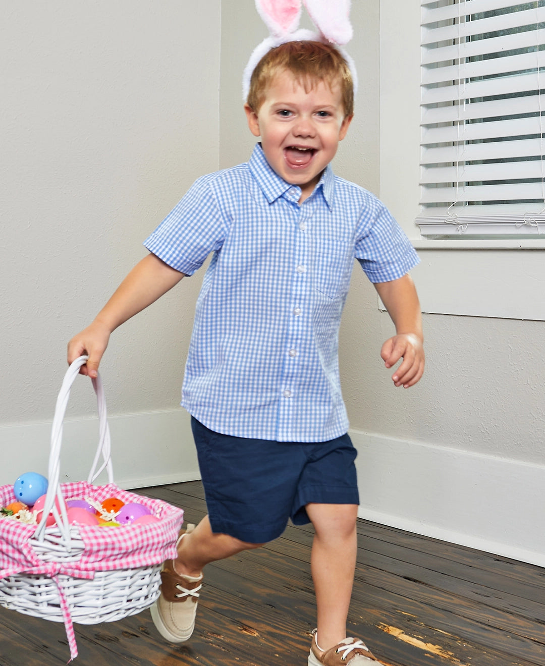 Boys Cornflower Blue Gingham Short Sleeve Button Down Shirt