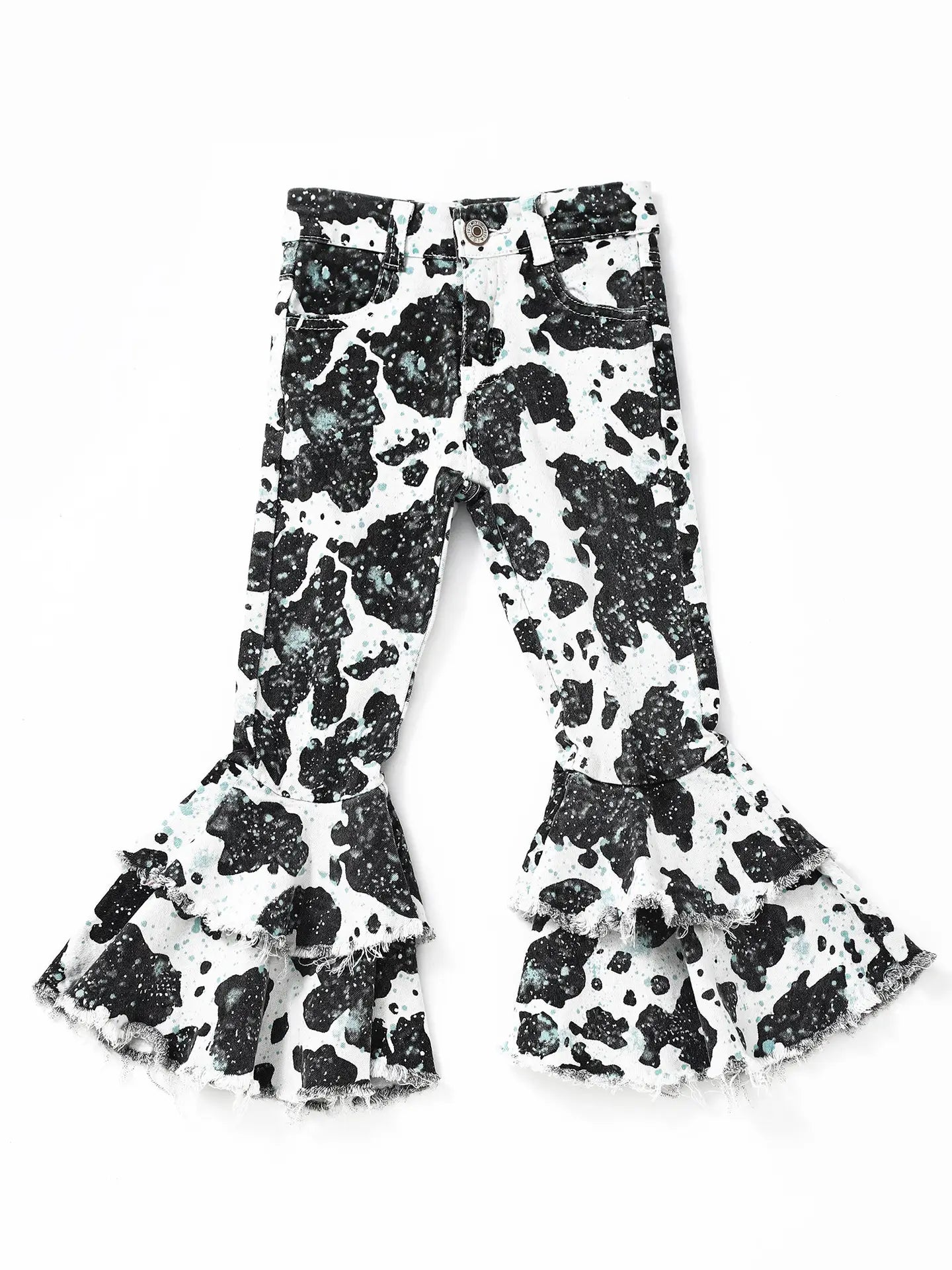 Cow Print Girls Double Layer Jeans