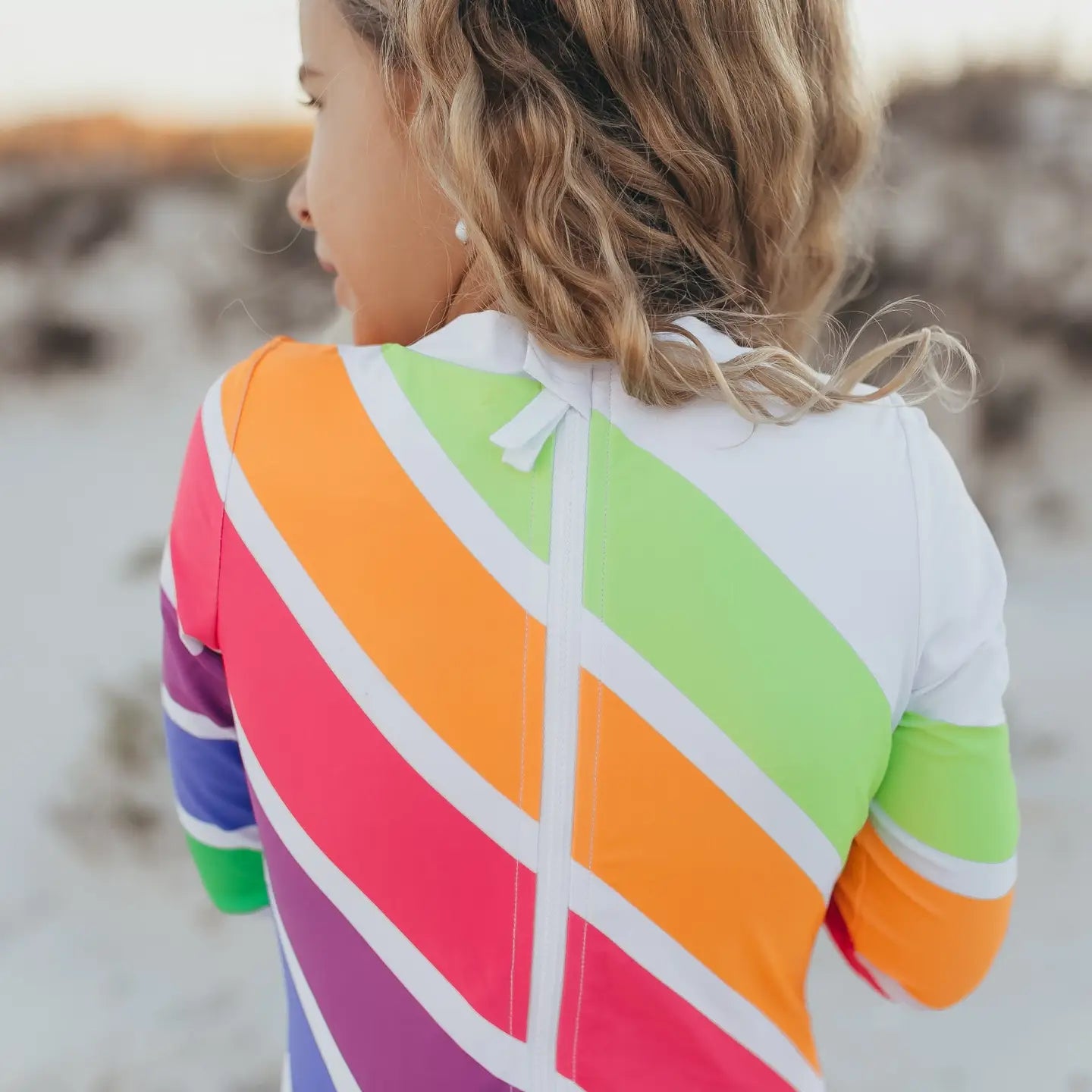 Neon Stripe Zip Rash Guard