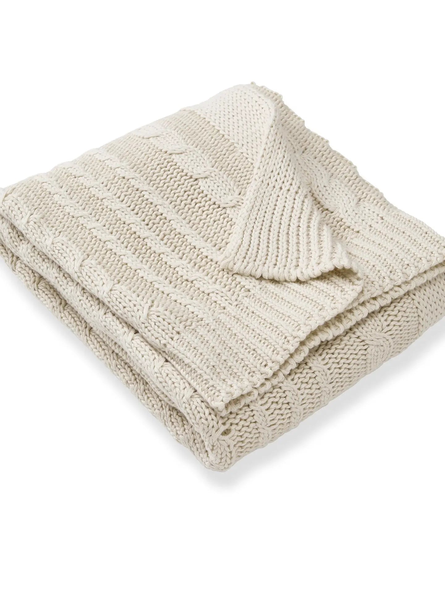Organic Cotton Cable Knit Baby Blanket - Oat