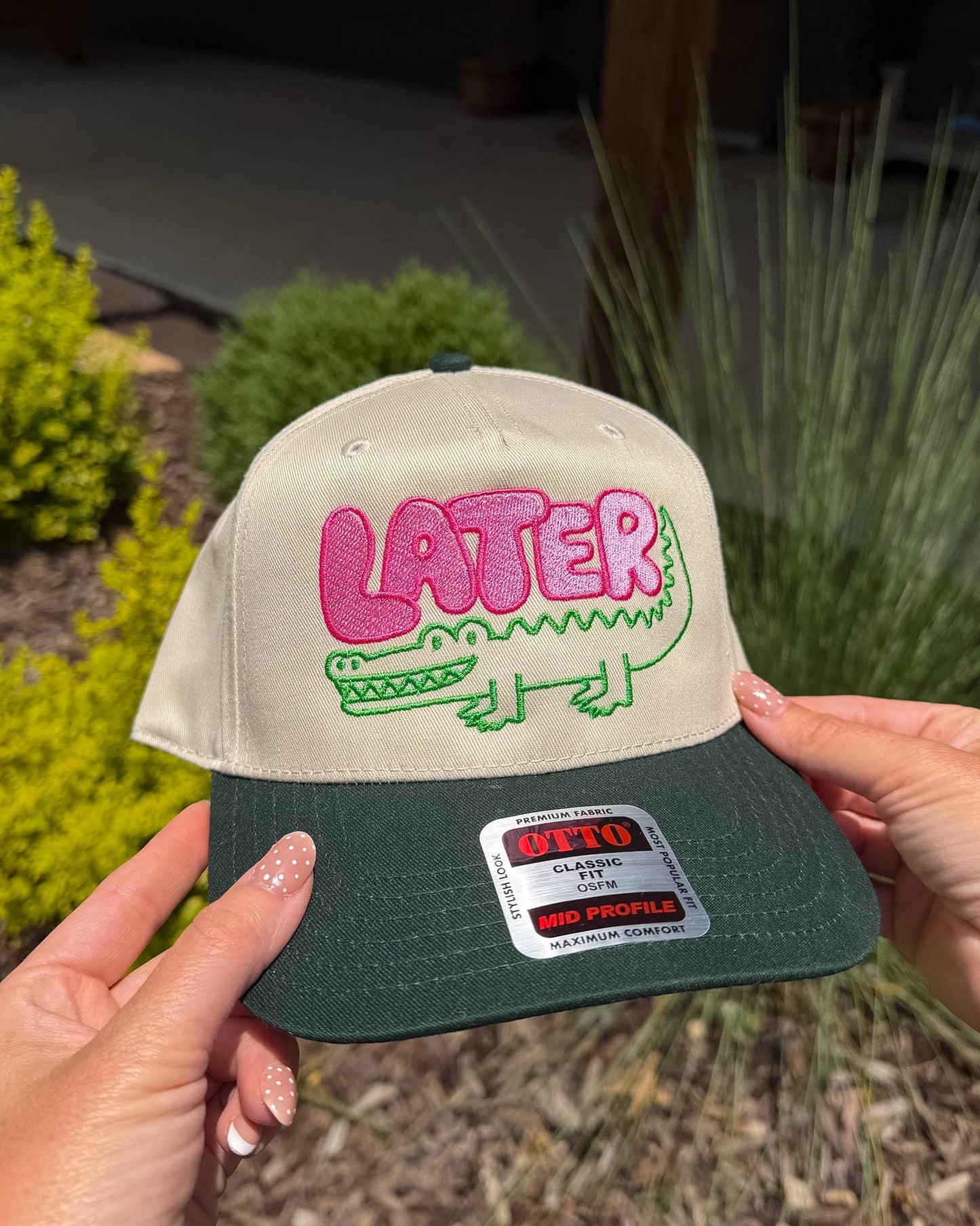 Green Gator "Later" Trucker Hat | Boutique Embroidered