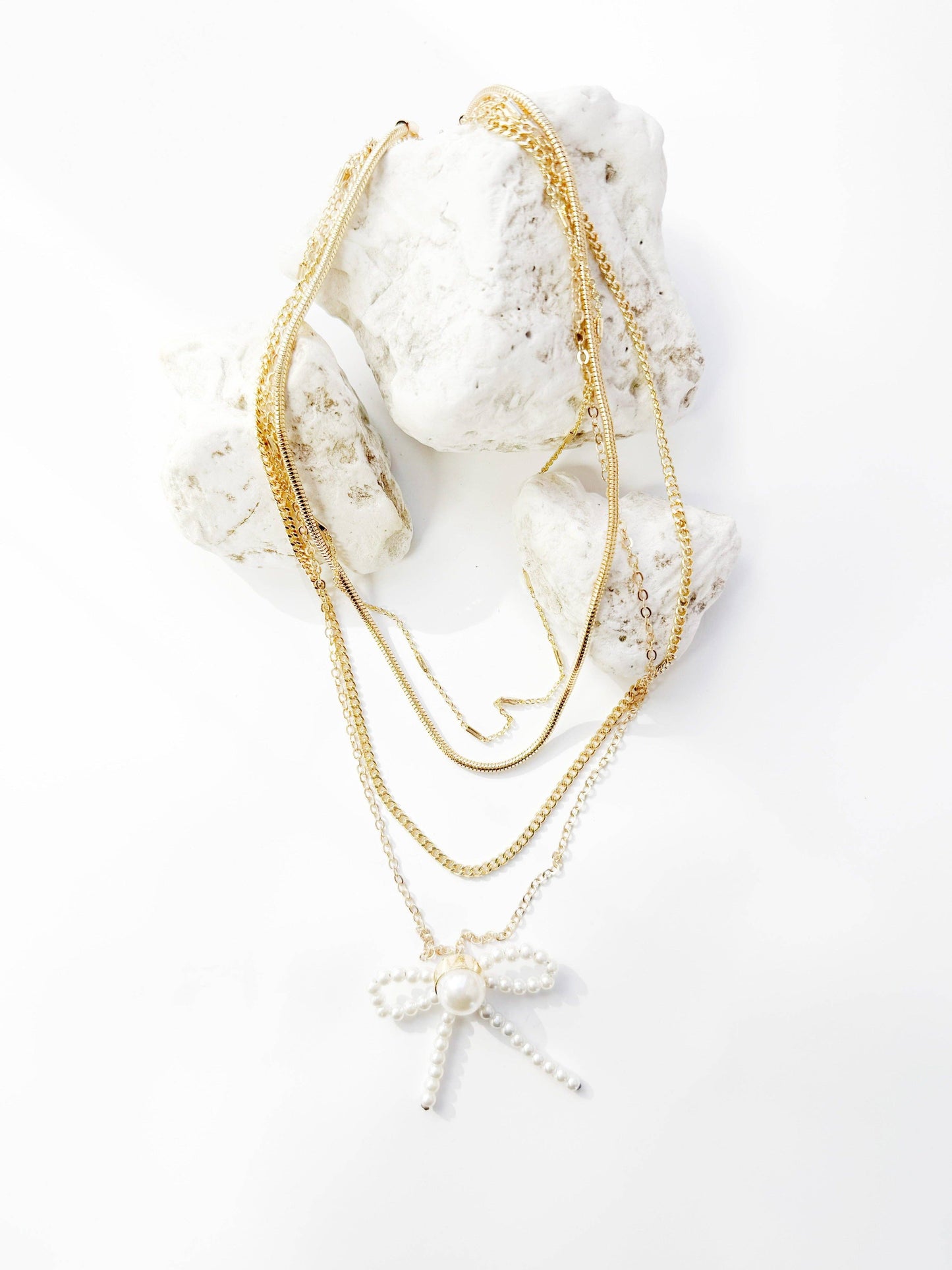 4-Strand Necklace with Bow Pendant, Gold: Gold / One Size