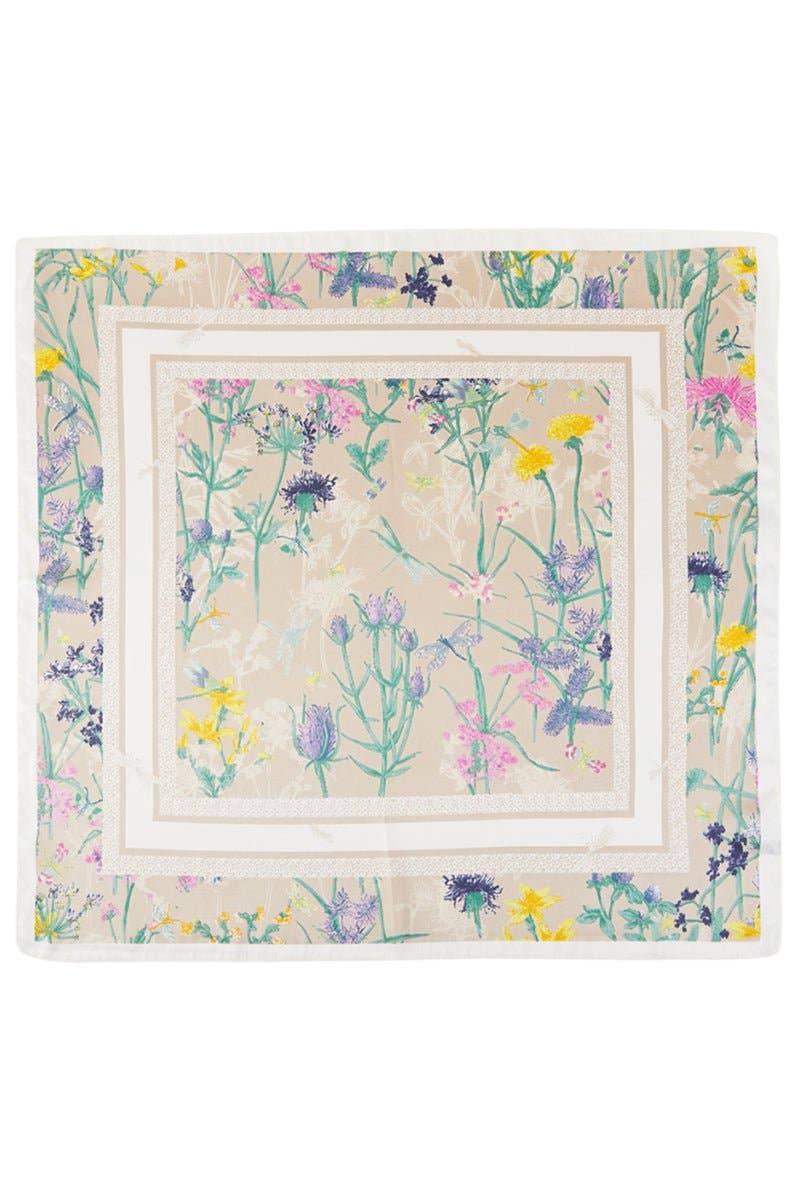 Wildflower Whimsy Beige Square Satin Scarf