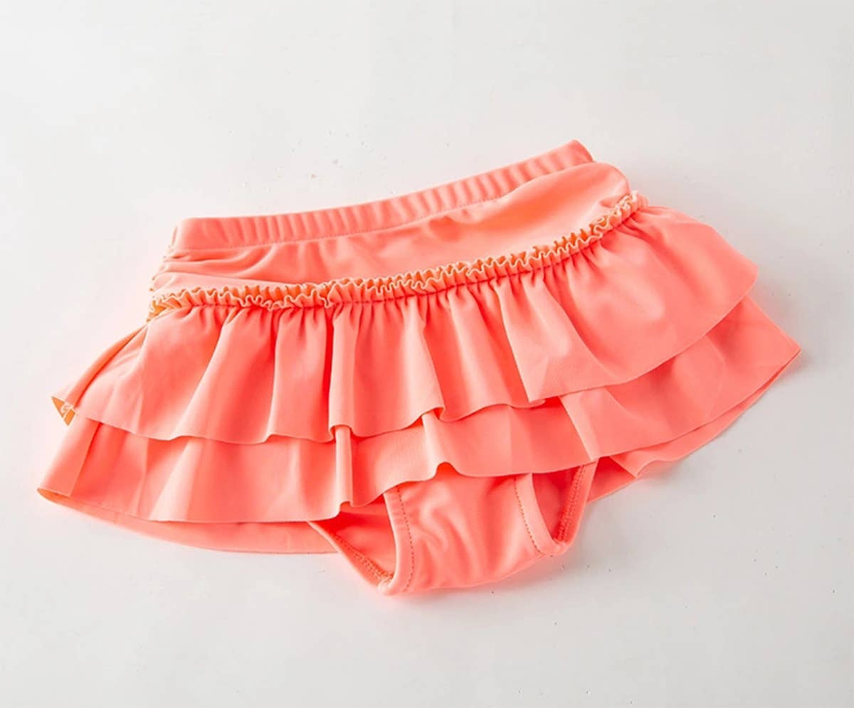 Peach Floral 3pcs Girl Swimwear Set: 5T