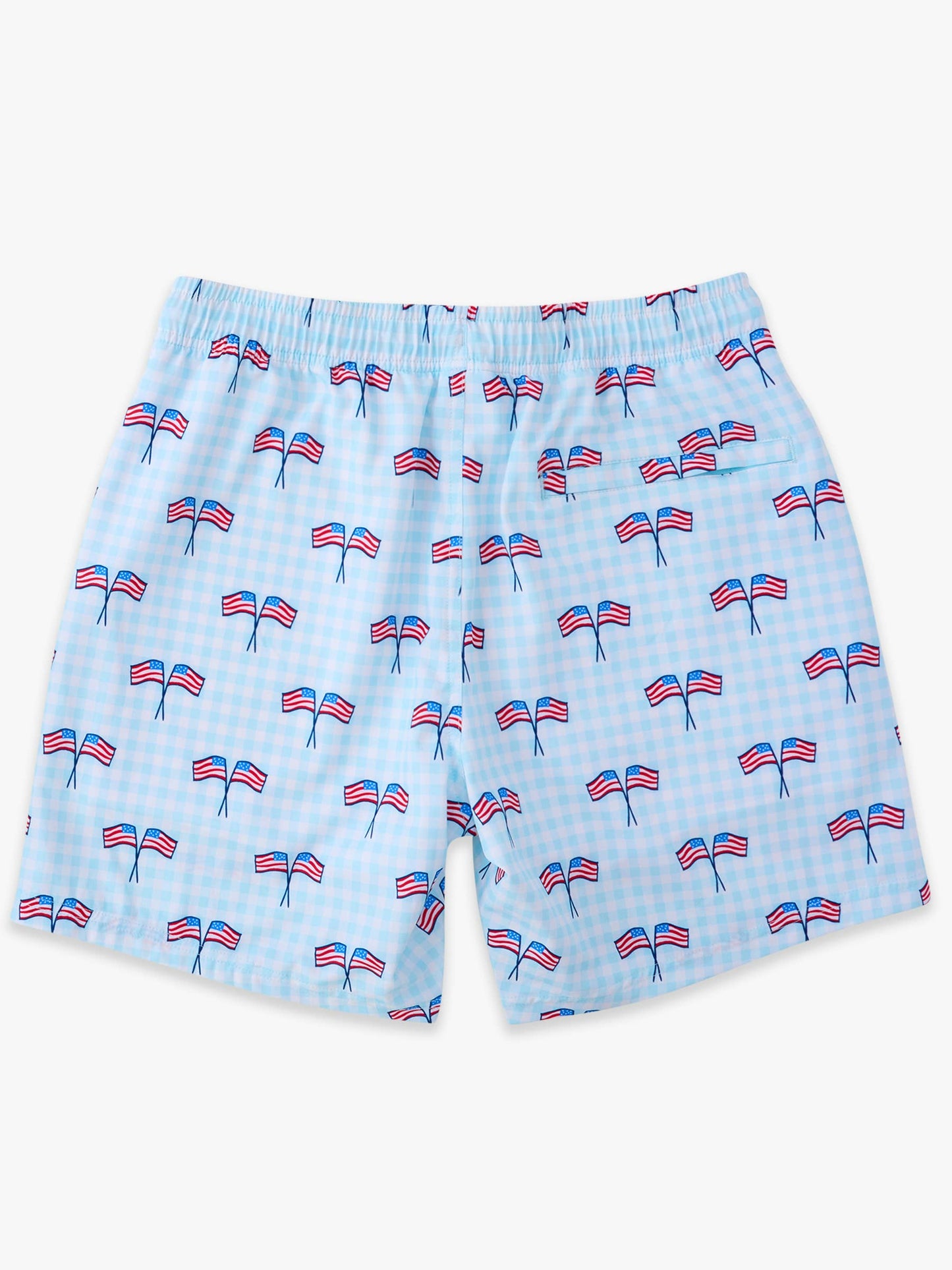 Men's Blue Patriotic Gingham Performance Hybrid Swim Trunks: Blue / Men's M