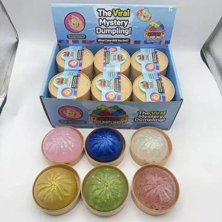 Glitter Dumpling Squishy Quick Rebound Fidget Stress Toy: TPR Dumpling Shape Squishy with Steamer Glitter Clear Shell Emoji Style