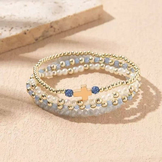 Cute Stackable Cross Bracelets for Women in Multiple Colors : Blue