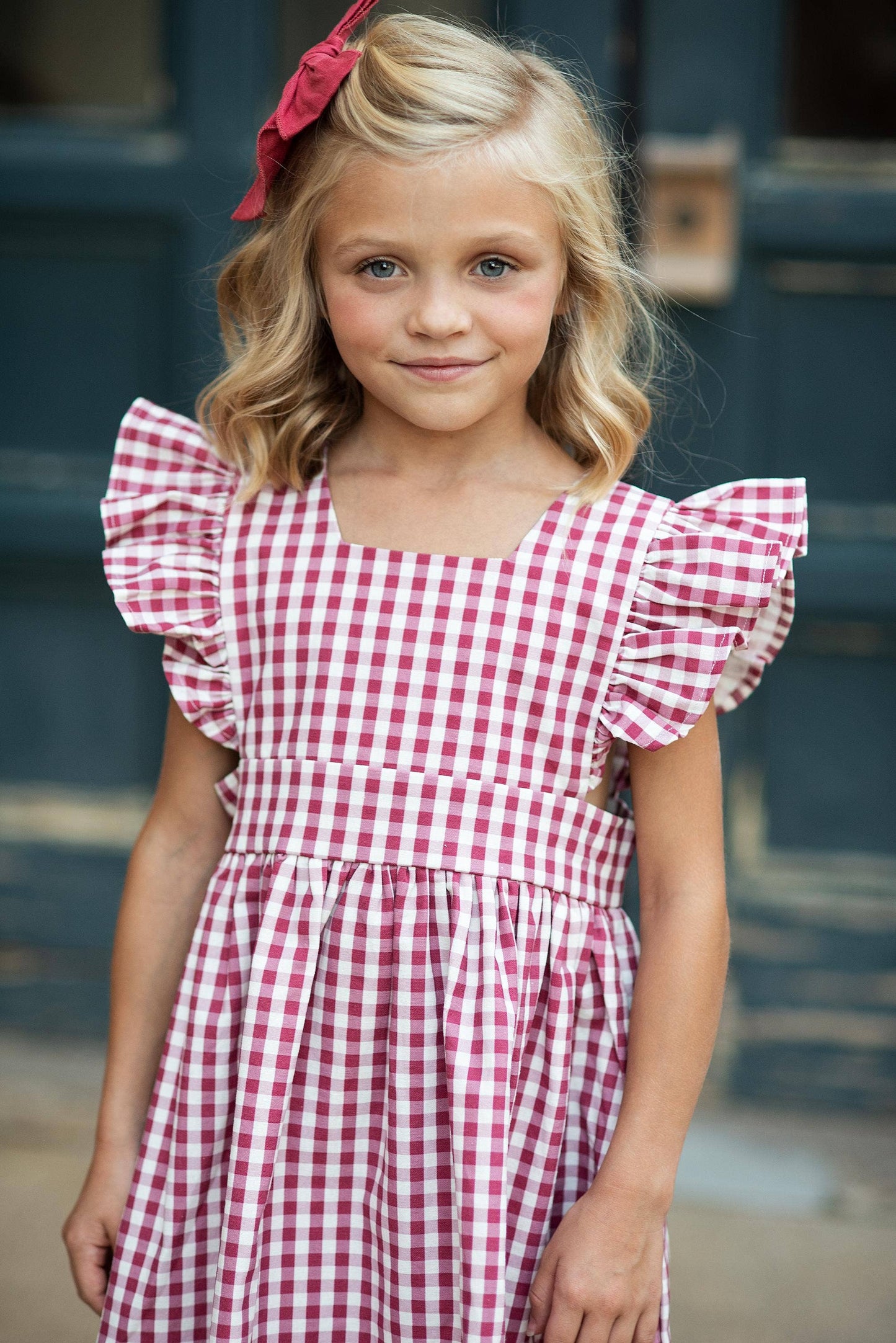 Kids Burgundy Gingham Pinafore Jumper