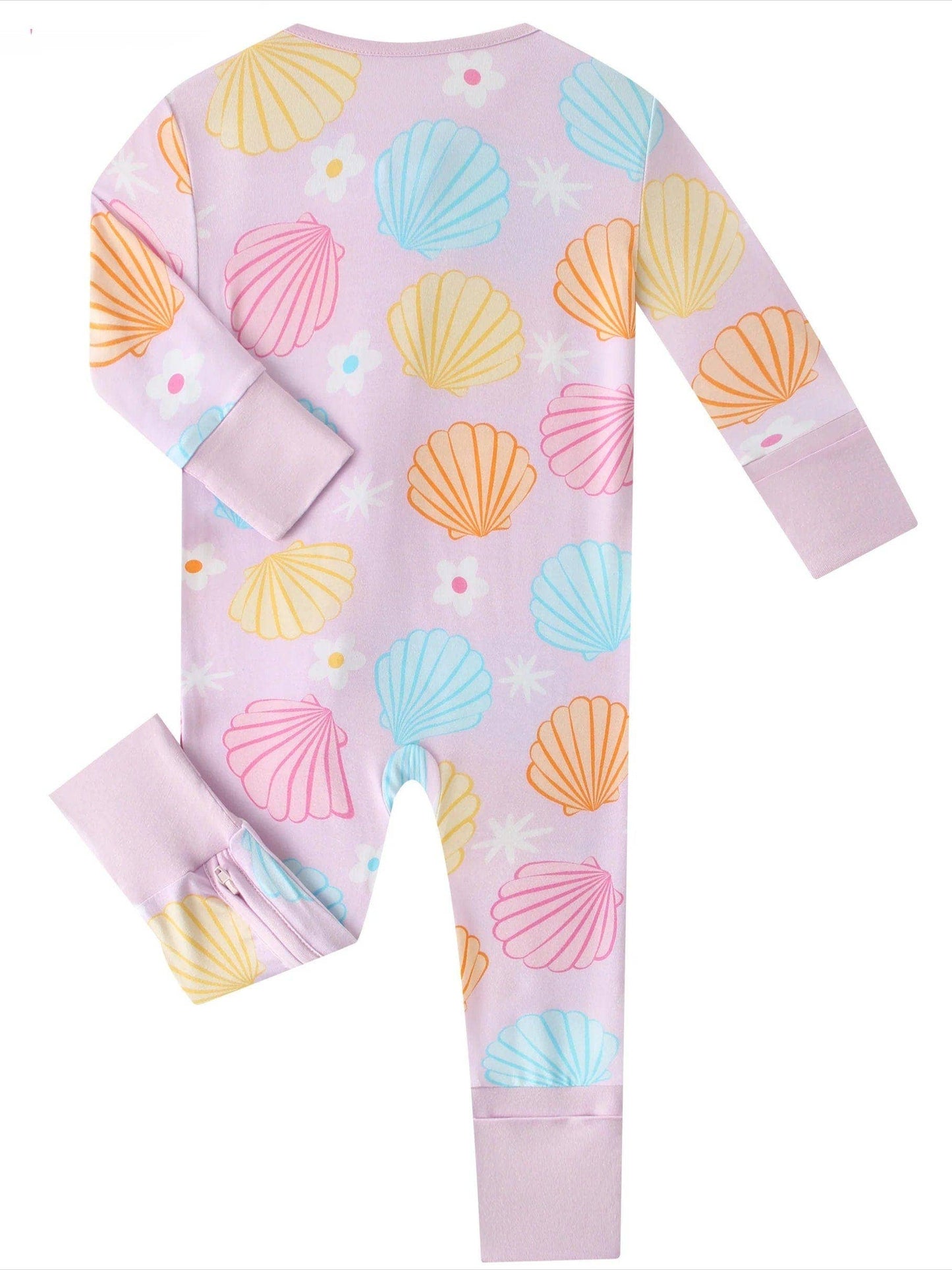 Posh TOT Pastel Seashell Bamboo Baby Convertible Zippy Romper: 6-12M
