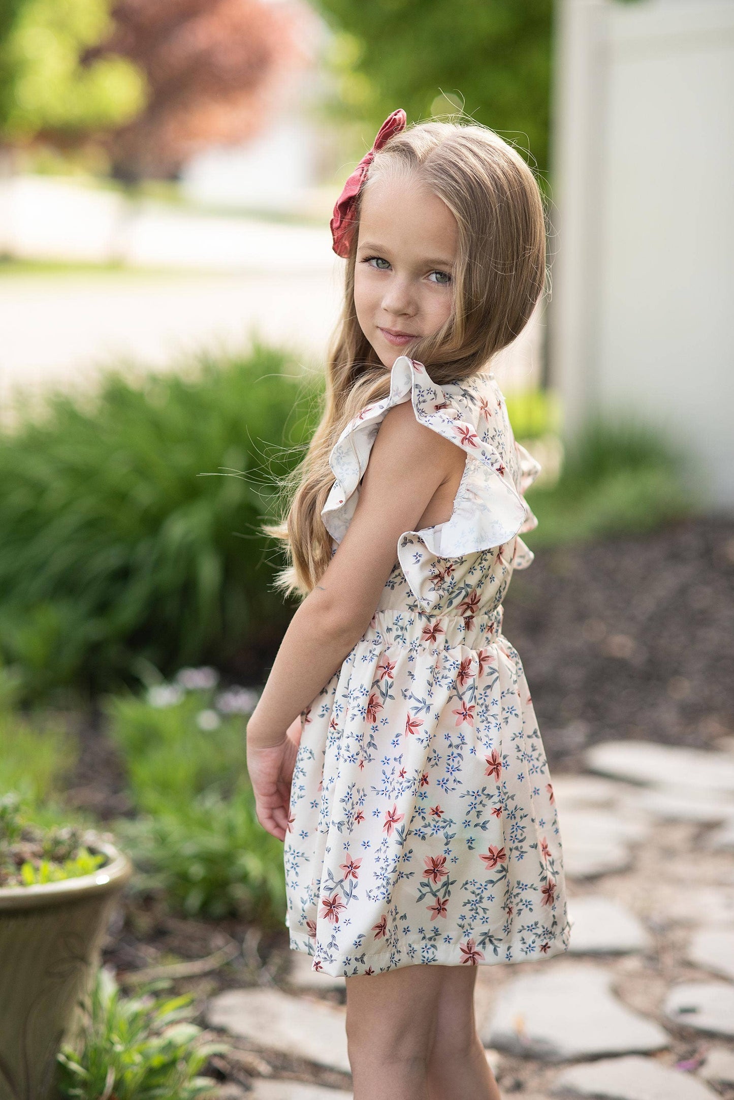 Kids Dainty Floral Print Button Pinafore Dress