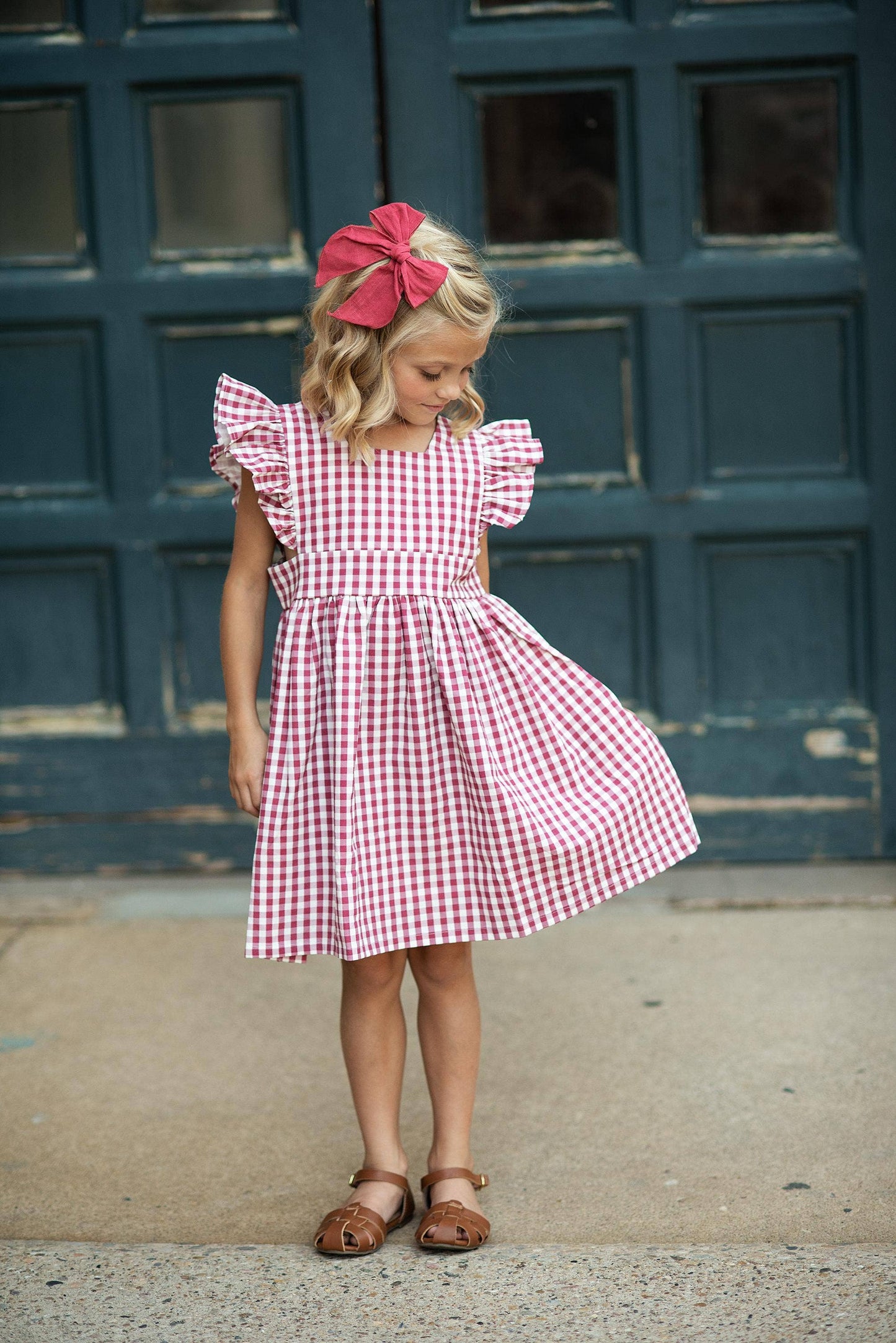 Kids Burgundy Gingham Pinafore Jumper