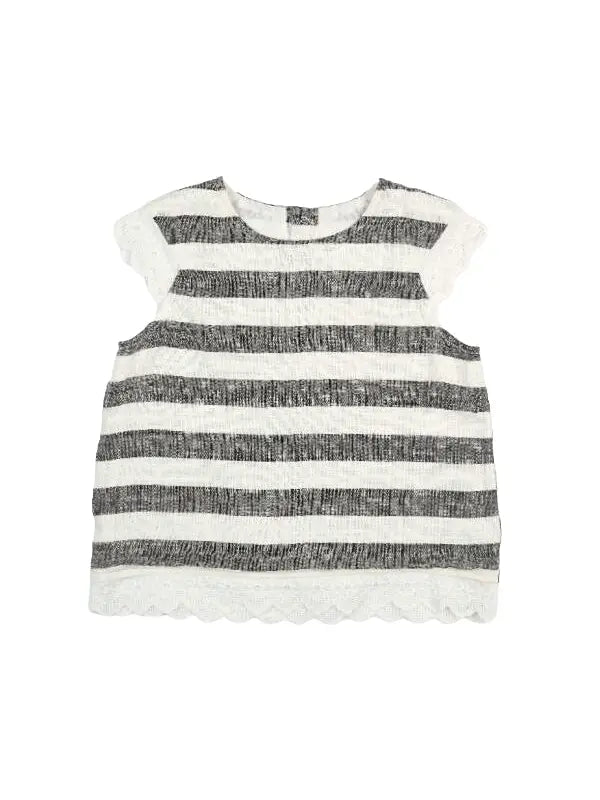 Striped Linen Top/ Lace Trim