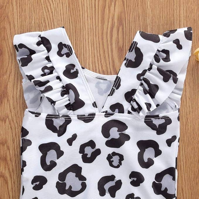 Grey Leopard Ruffled One-Piece Baby Swimwear : 1-2T