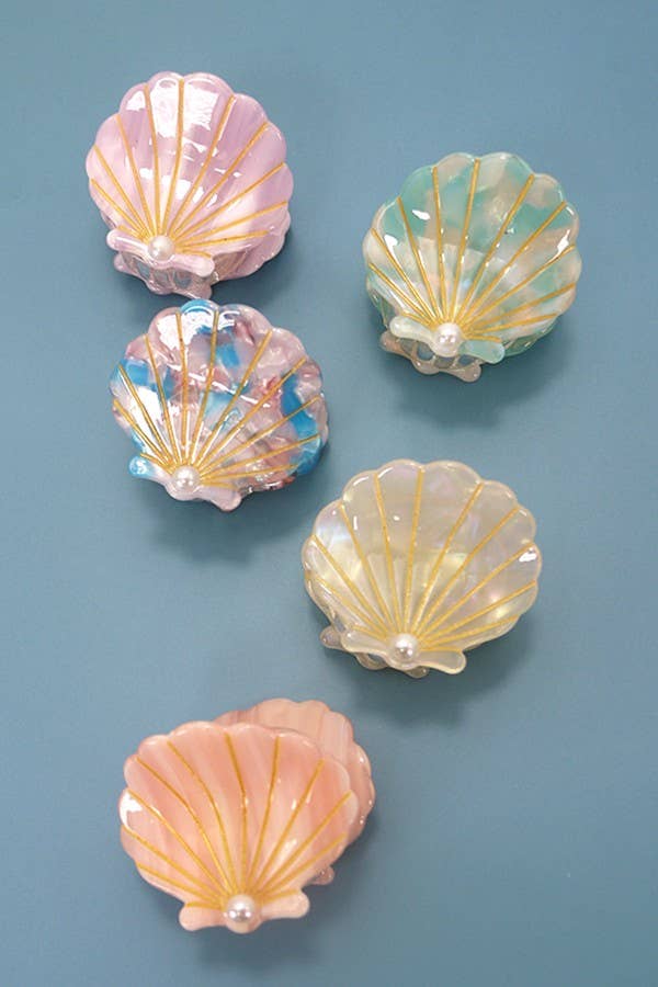 BEACH OCEAN CELLULOSE SEASHELL HAIR CLAW CLIPS | 40H782: Peach