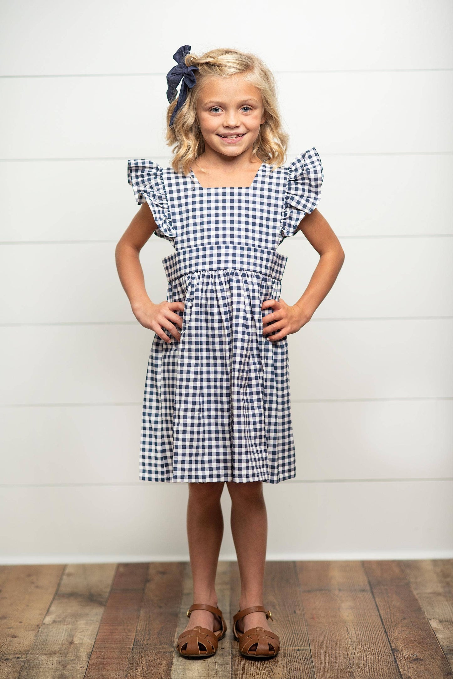 Kids Navy Gingham Pinafore Jumper