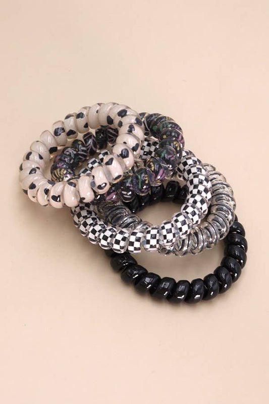 MIX SOLID FLOWER CHECKER ANIMAL HAIR  COILS 5 ASST | 40PT316: BLACK