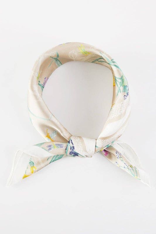 Wildflower Whimsy Beige Square Satin Scarf