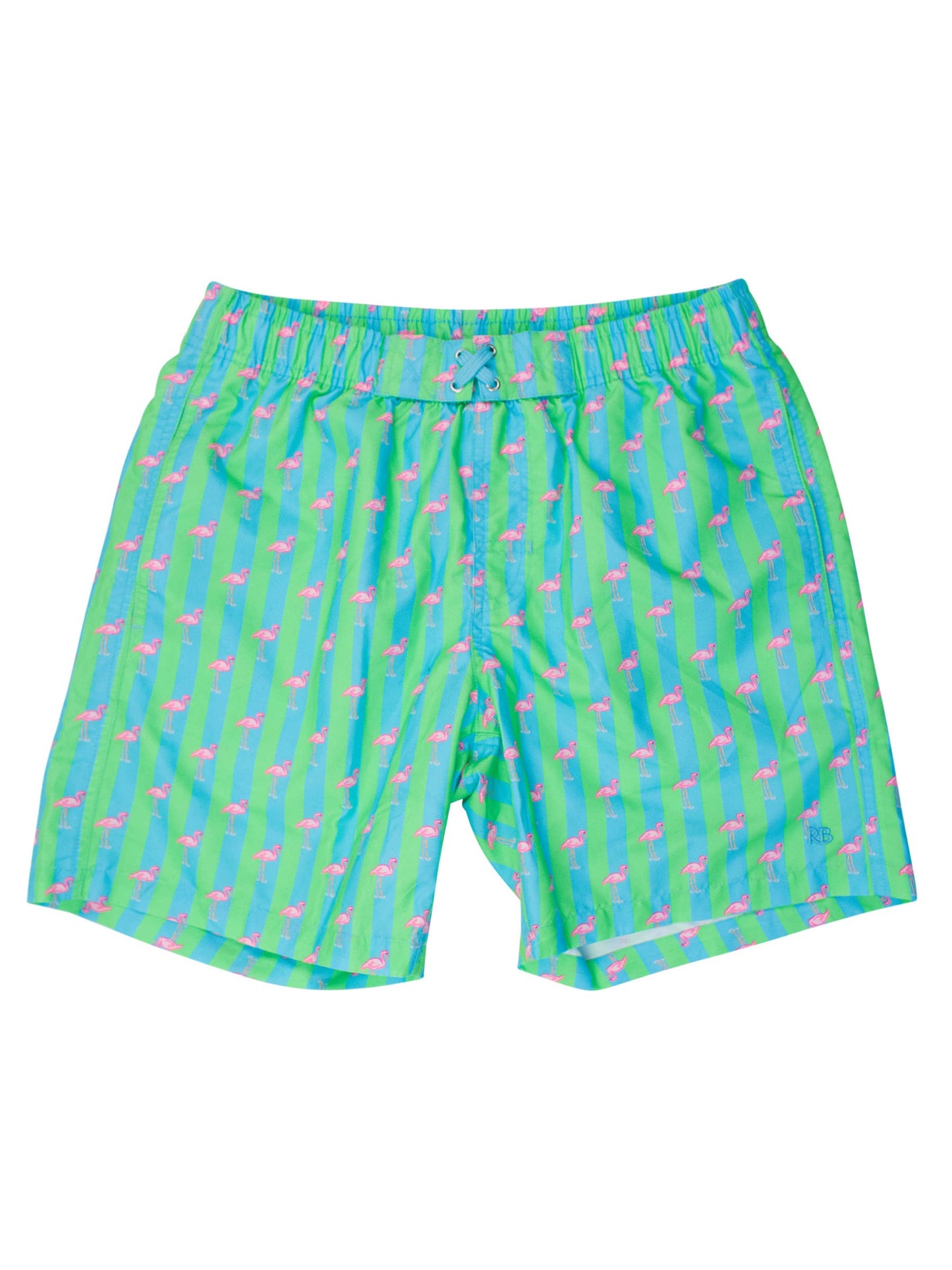 Men's Neon Flamingo Stripe Swim Trunks: Green / Men's XXL
