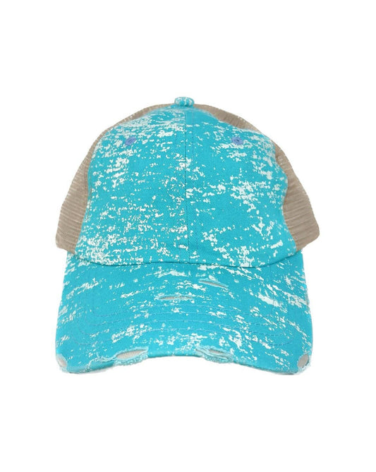 Turquoise Spatter Hat with Mesh: Turquoise / One Size