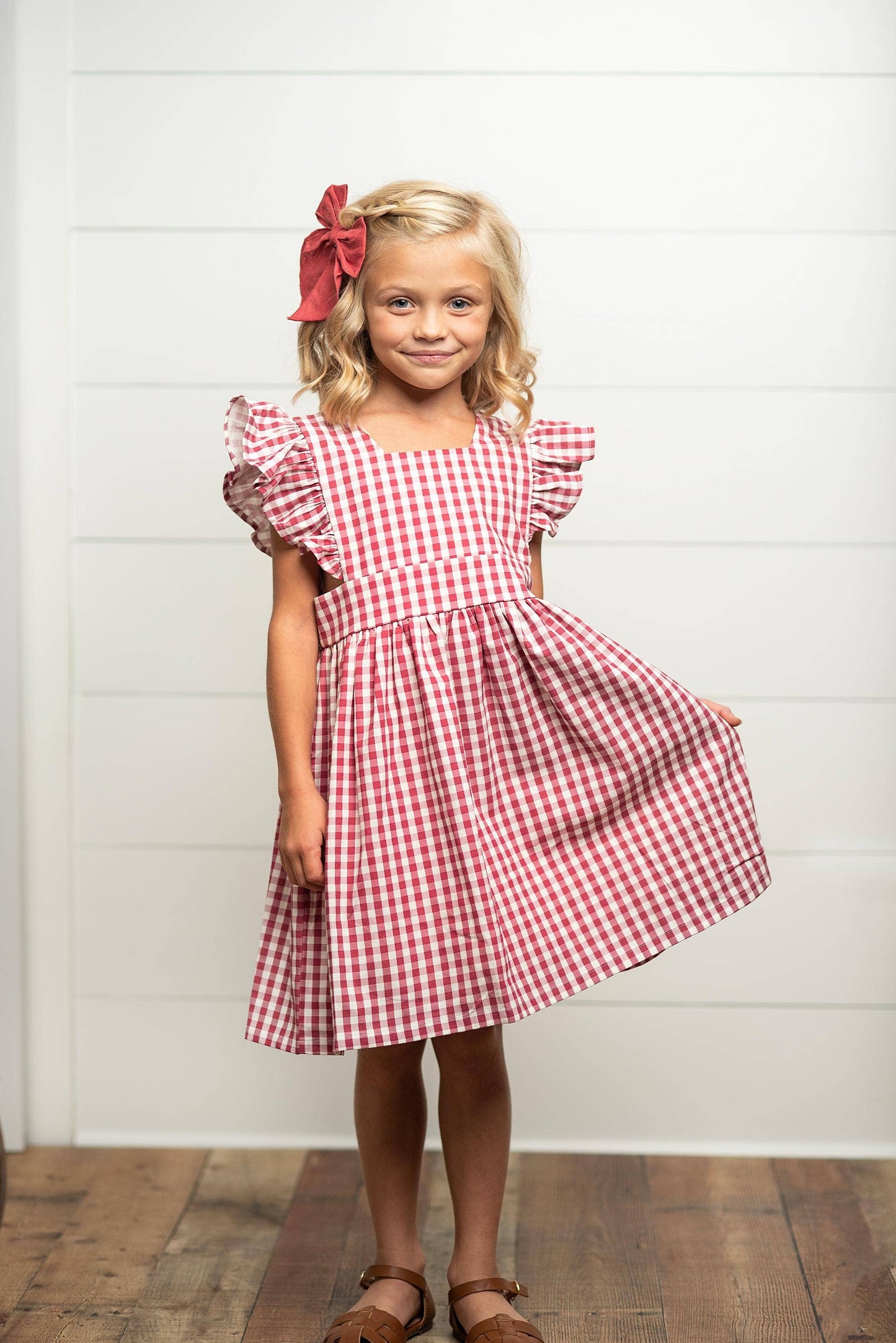 Kids Burgundy Gingham Pinafore Jumper