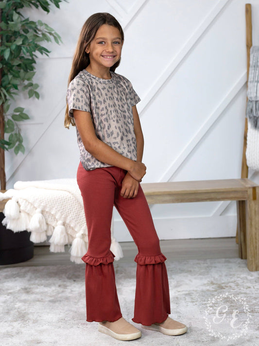 Girls Ruffle My Feathers Flare Pants with Ruffle, Mauve: Mauve / 2-3yrs