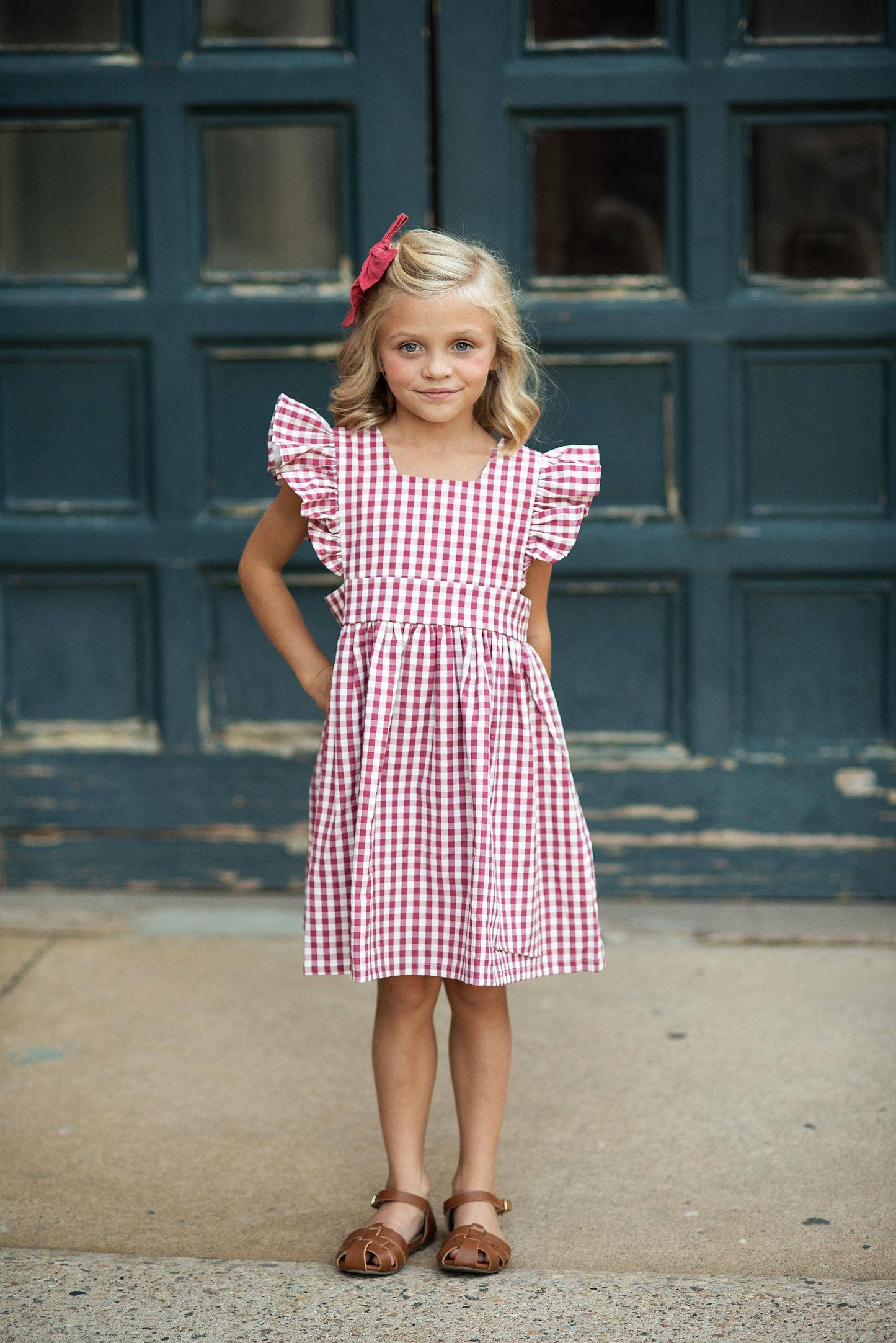 Kids Burgundy Gingham Pinafore Jumper