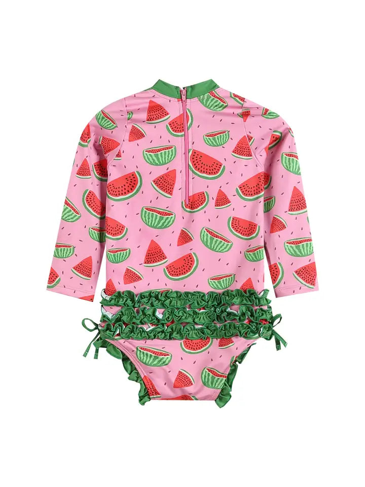 Watermelon Long Sleeve Ruffle swimsuit