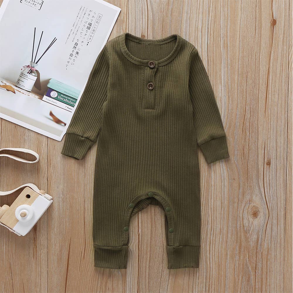 Baby Boy/Girl 95% Cotton Ribbed Button Up Jumpsuit