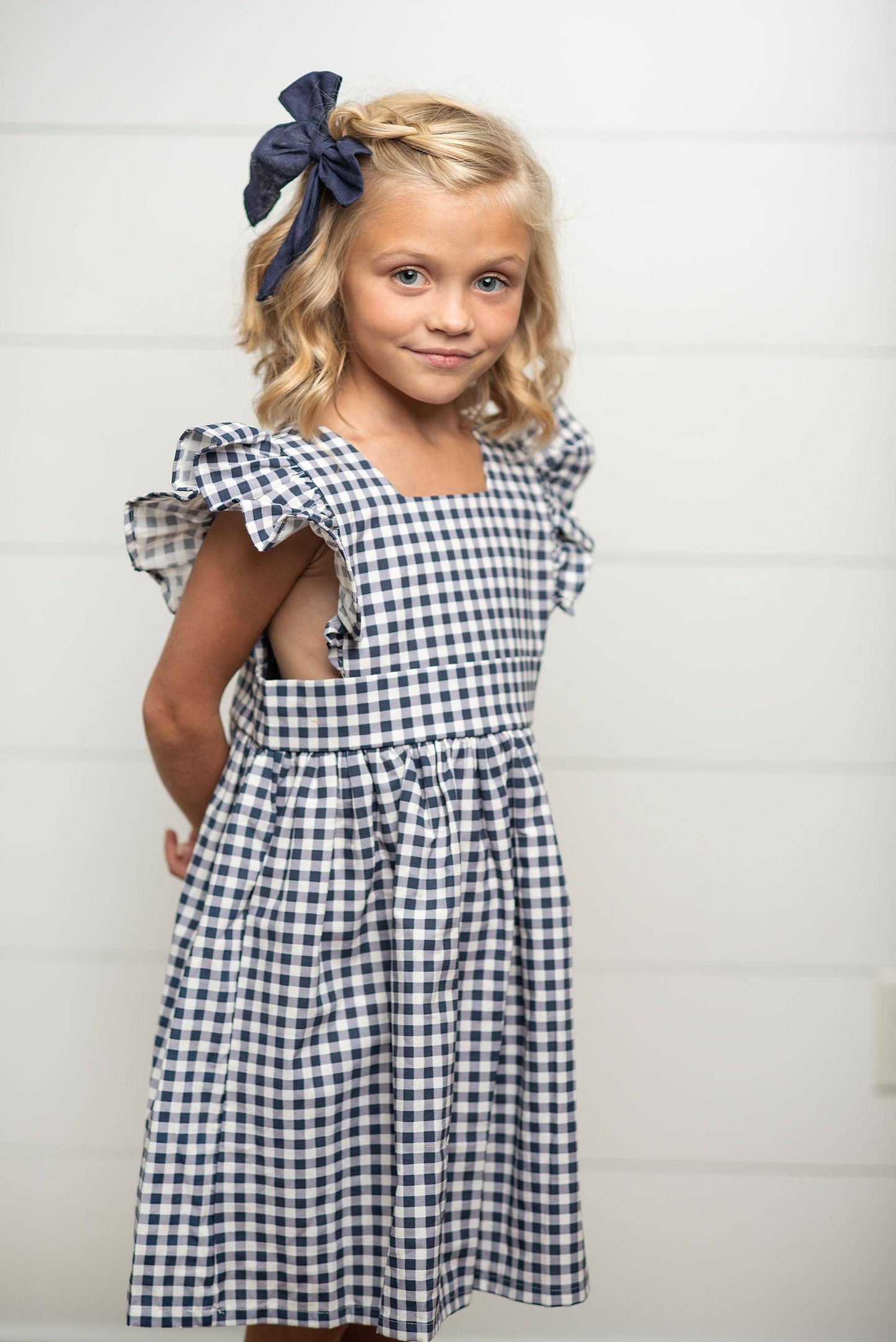 Kids Navy Gingham Pinafore Jumper