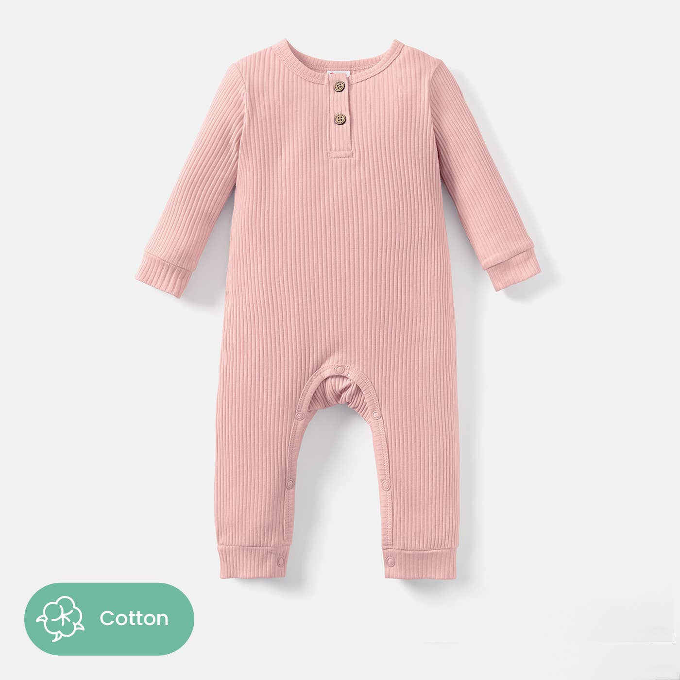 Baby Girl/Boy Cotton Button Ribbed Long-sleeve Jumpsuits