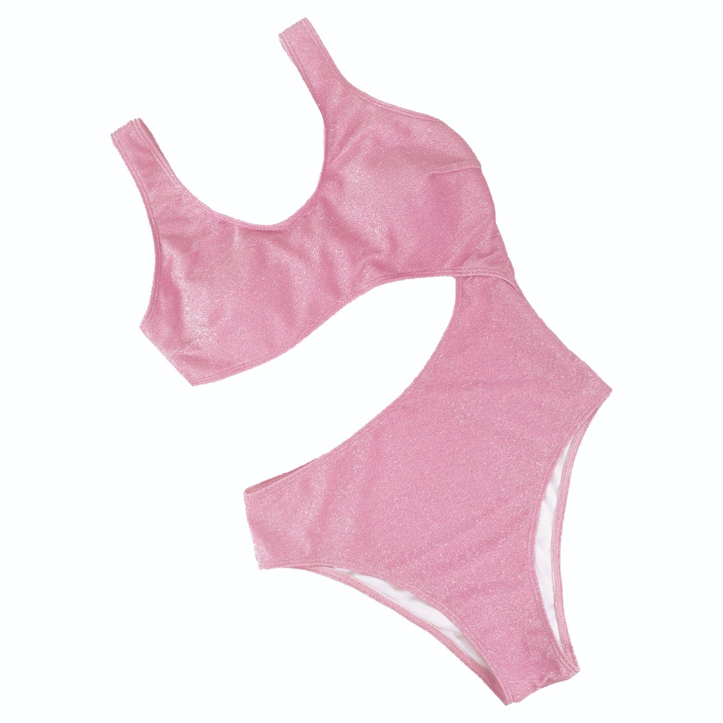 Pink Shimmer Side Cut One Piece Swimwear: Pink / X-Large