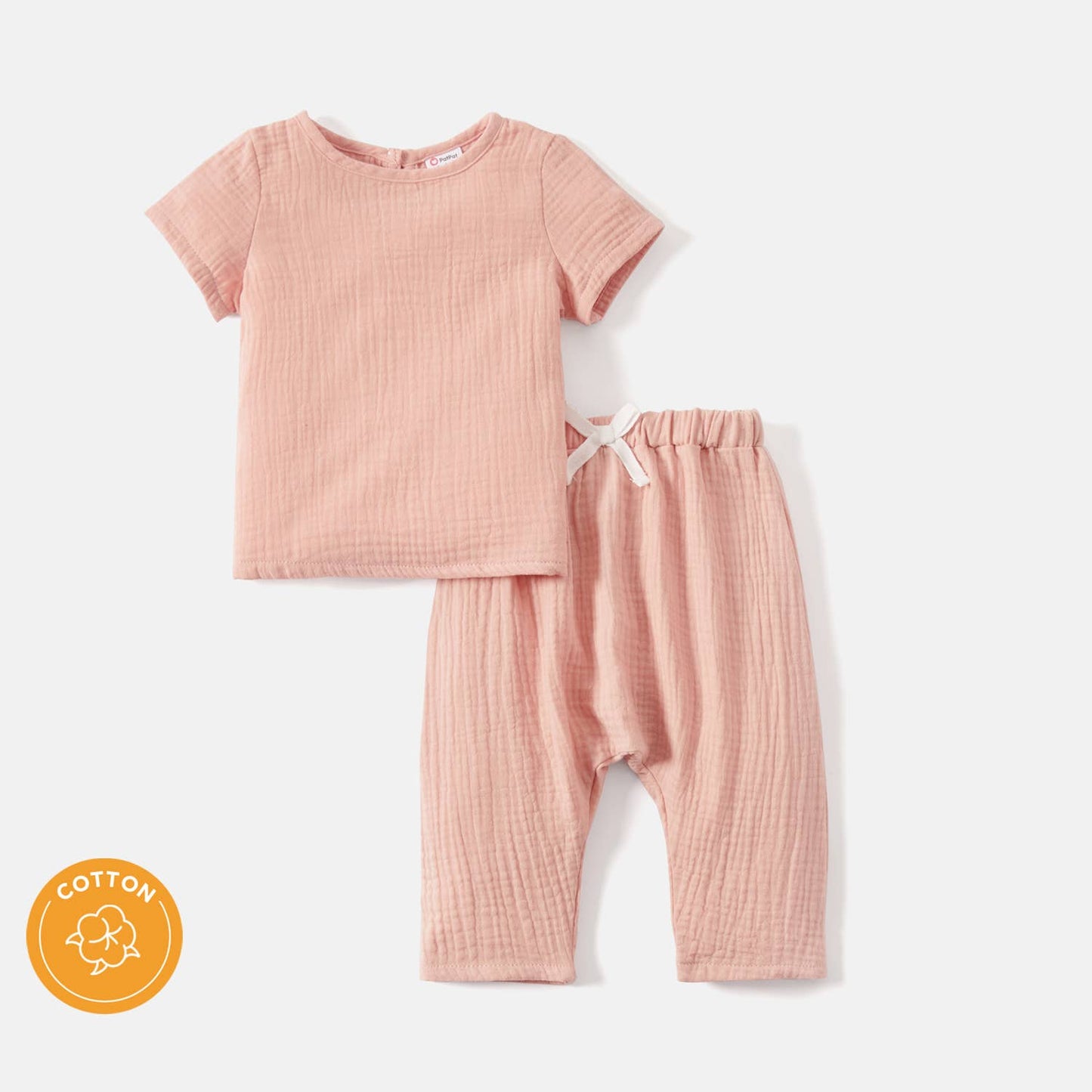 2pcs Baby Girl/Boy 100 Button Color Crepe Tee and Pants Set