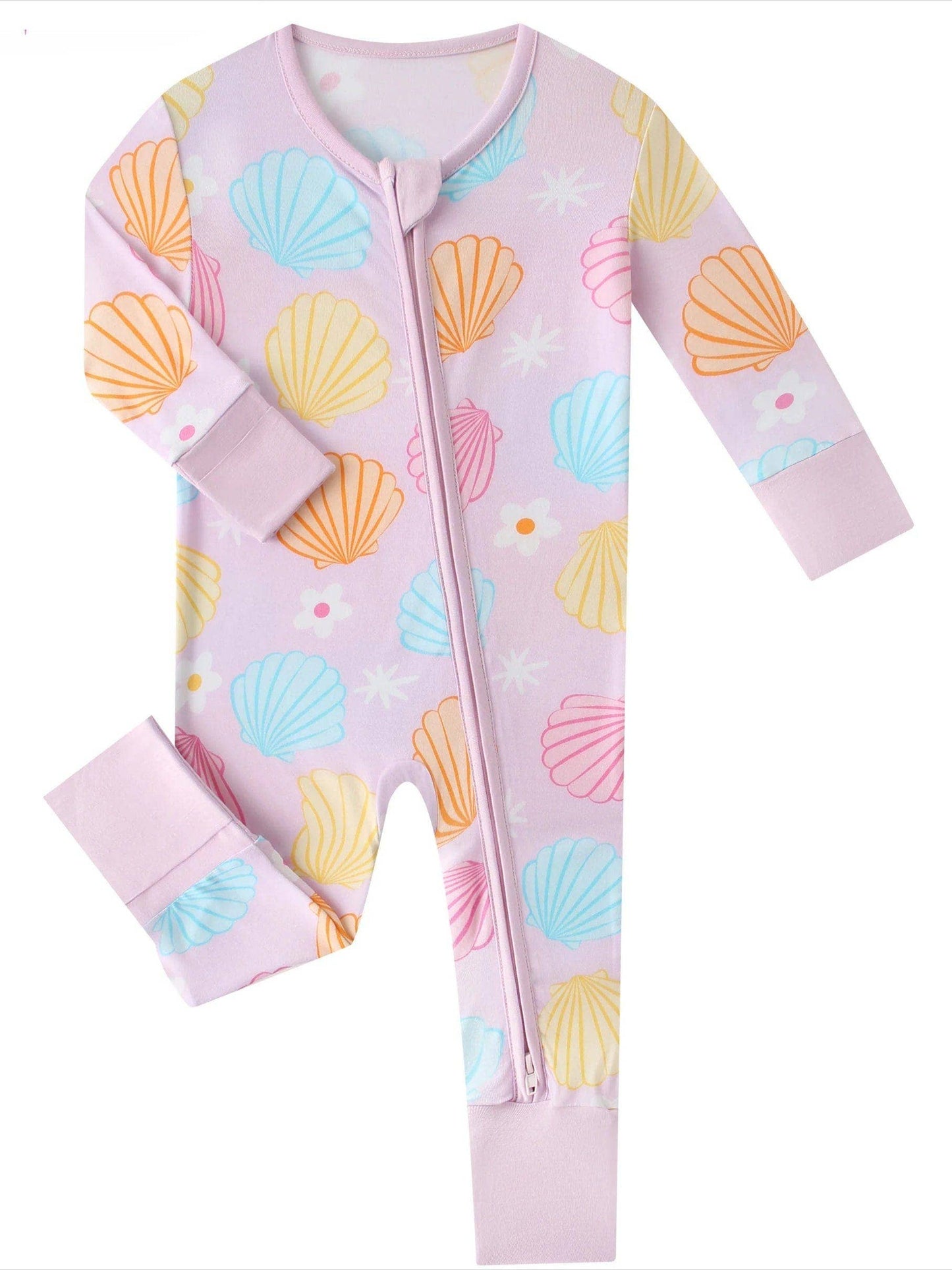 Posh TOT Pastel Seashell Bamboo Baby Convertible Zippy Romper: 18-24M