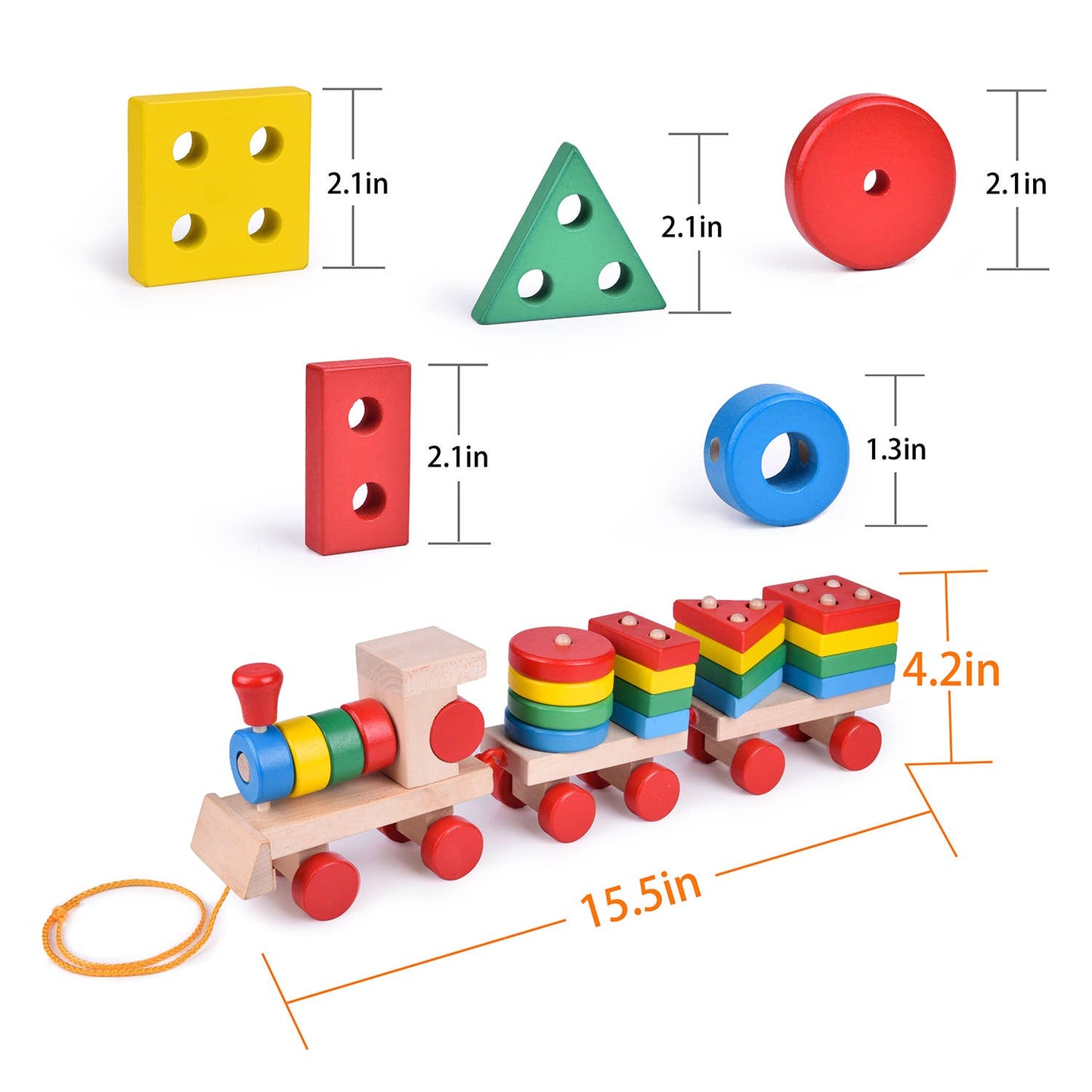 15.5 Inches Wooden Train Shape Sorter and Stacking Toys