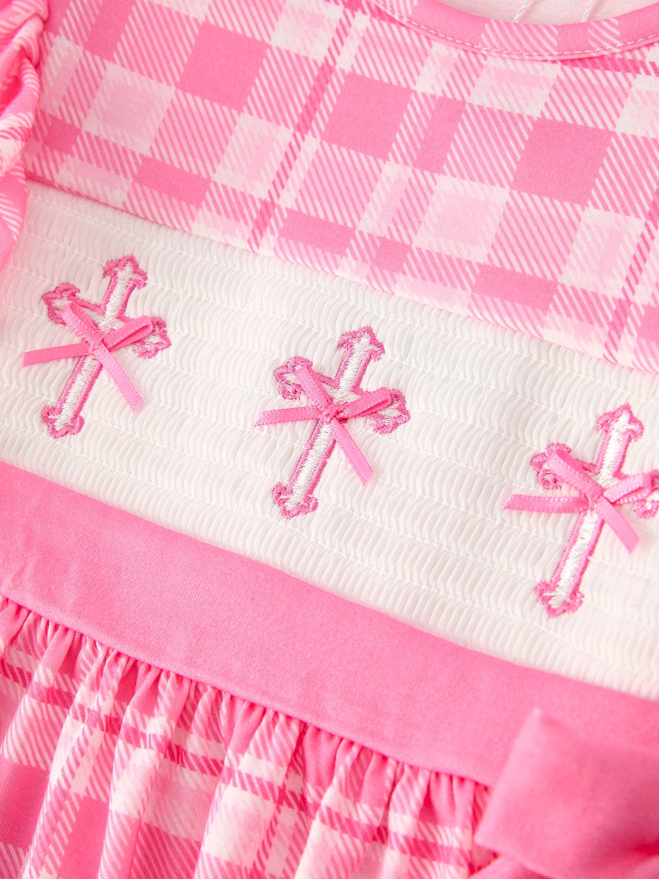 Pink Plaid Smocked Church Christ Bishop Christening Dress: 4