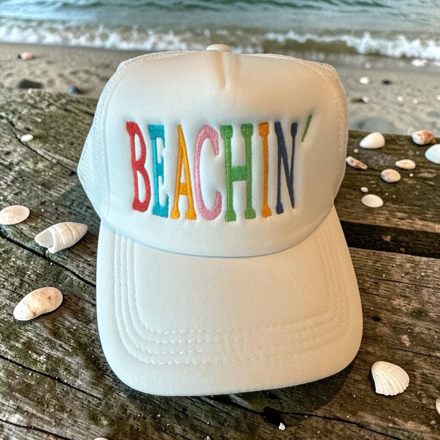 Beach hat embroidered, great vacation or Summer hat: Multi-Colored