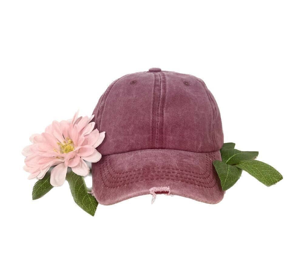 GIRLS Maroon Distressed Hat: Maroon / One Size