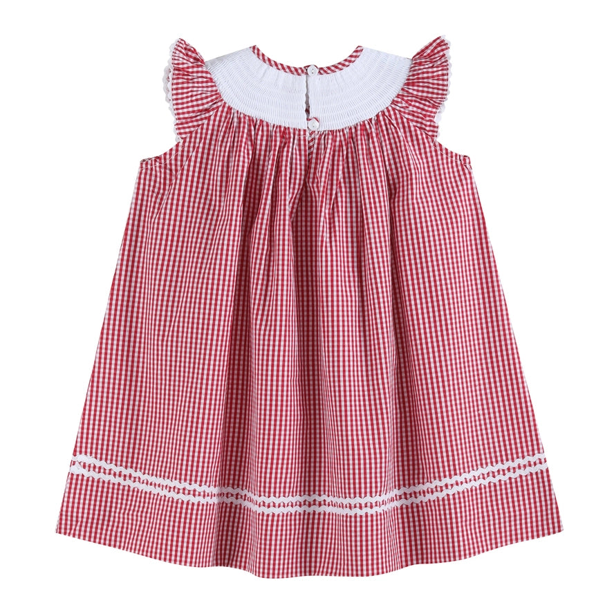 Red Gingham Baseball Smocked Dress