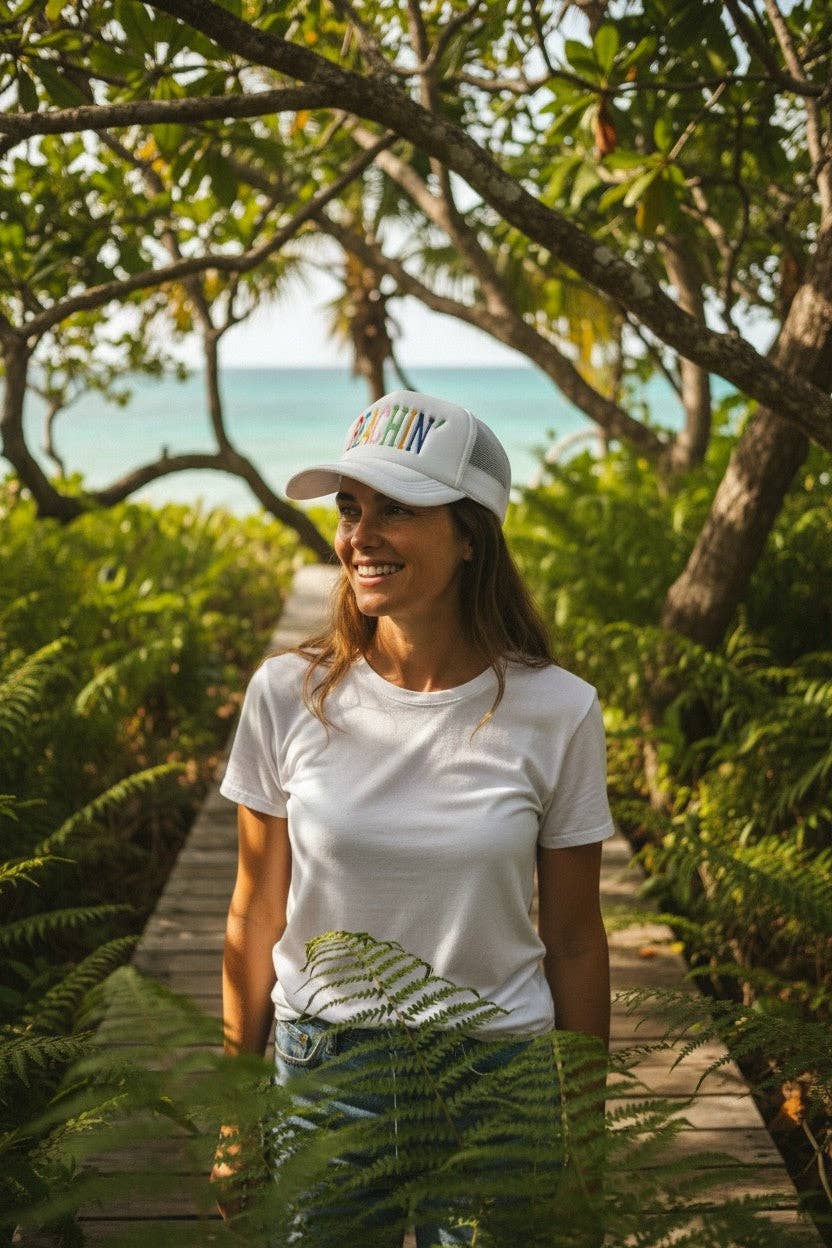 Beach hat embroidered, great vacation or Summer hat: Multi-Colored
