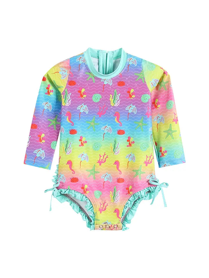 Rainbow Sea Creature Ruffle Swimsuit