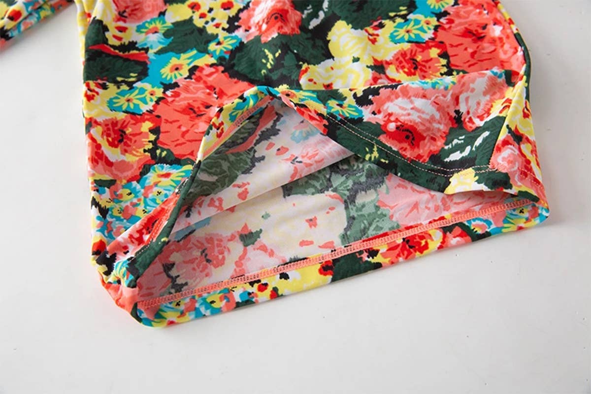 Peach Floral 3pcs Girl Swimwear Set: 4T