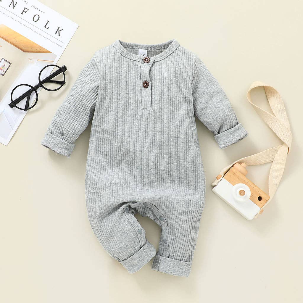 Baby Boy/Girl 95% Cotton Ribbed Button Up Jumpsuit