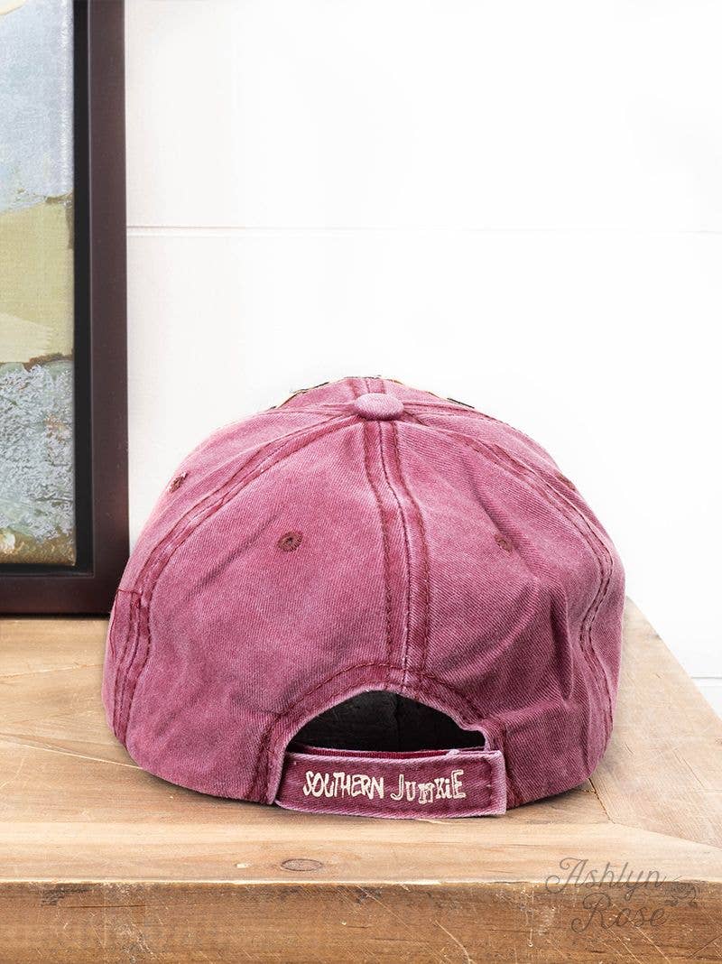 GIRLS Maroon Distressed Hat: Maroon / One Size